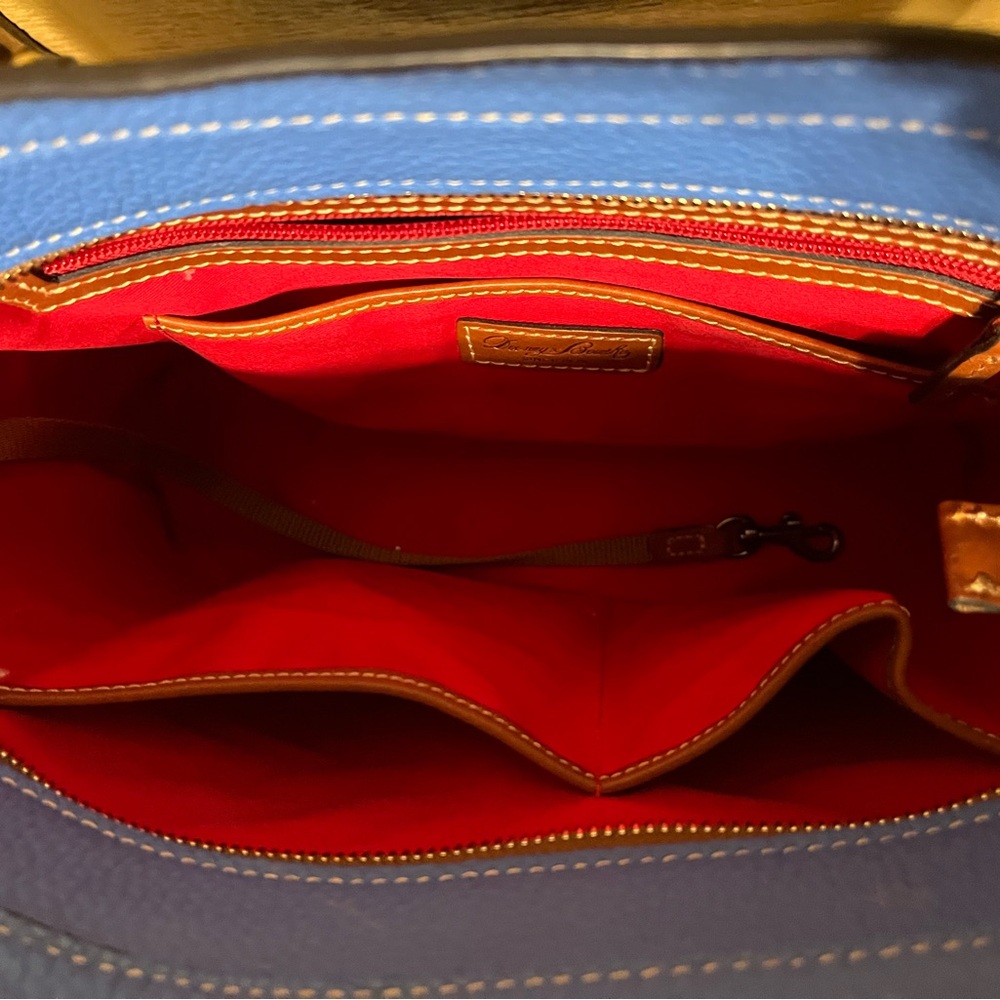 Dooney & Bourke Lexington Tote Pebbled Leather Azure Blue W/Brown Leather EUC - Picture 7 of 8